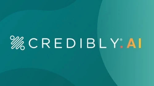 Credibly AI logo on a teal background, highlighting financial technology.